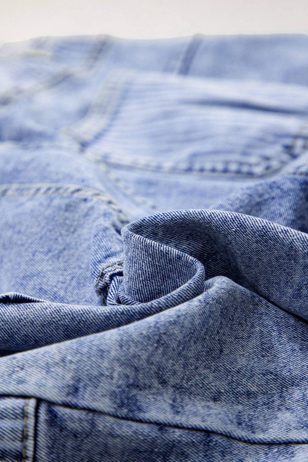 Sky Blue Striped Paisley Mixed Patchwork Raw Hem Denim Shorts