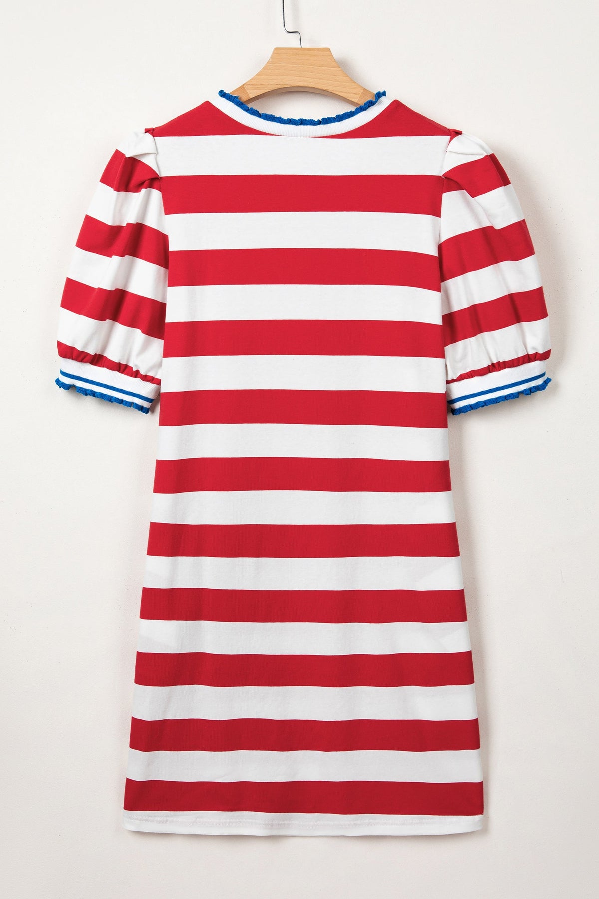 Americana Stripe Contrast Trim Puff Sleeve Dress