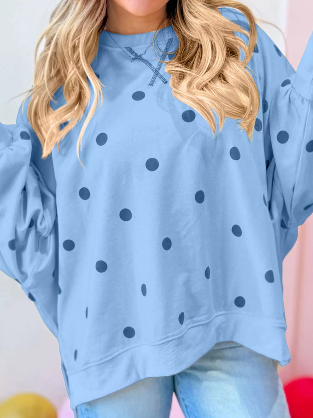 Side Slit Polka Dot Oversized Sweatshirt