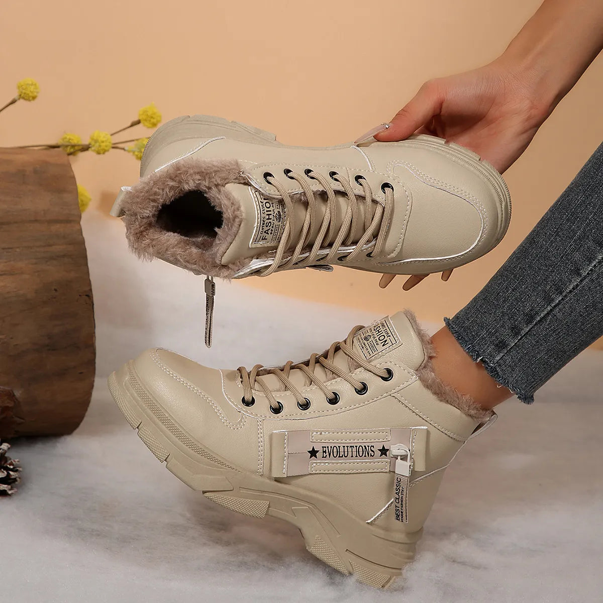 Premium Lace-Up Combat Boots with Fleece Line