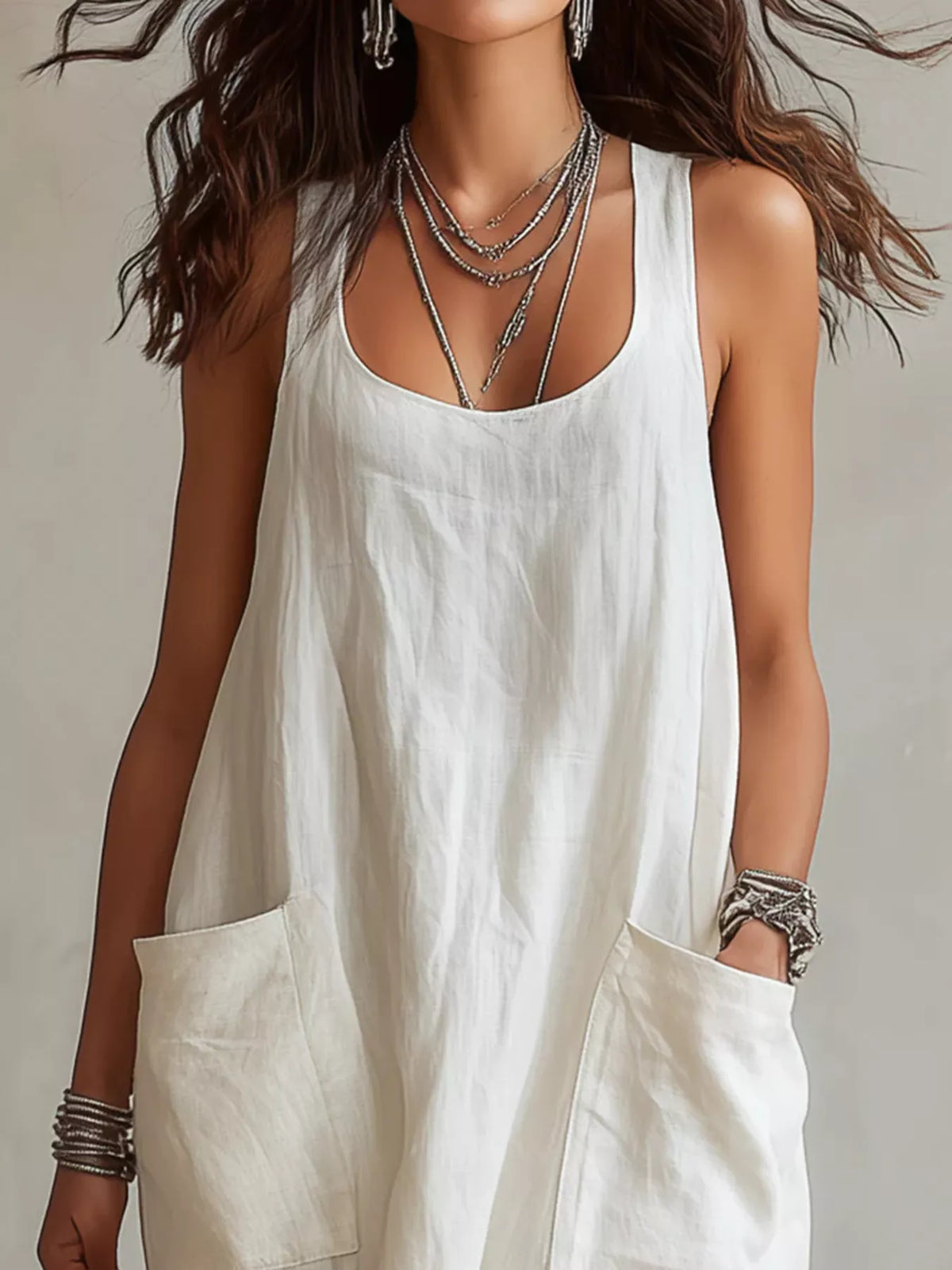 Scoop Neck Sleeveless Maxi Dress with Pockets