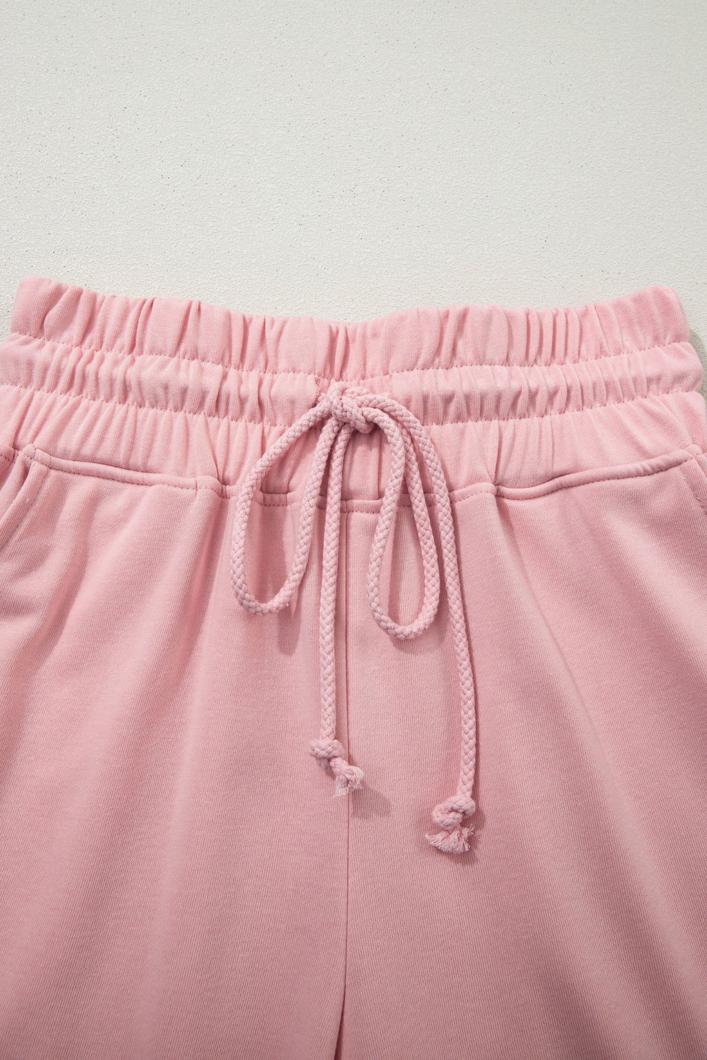 Light Pink Solid Color Loose Tee Drawstring Wide Leg Pants 2pcs Outfit