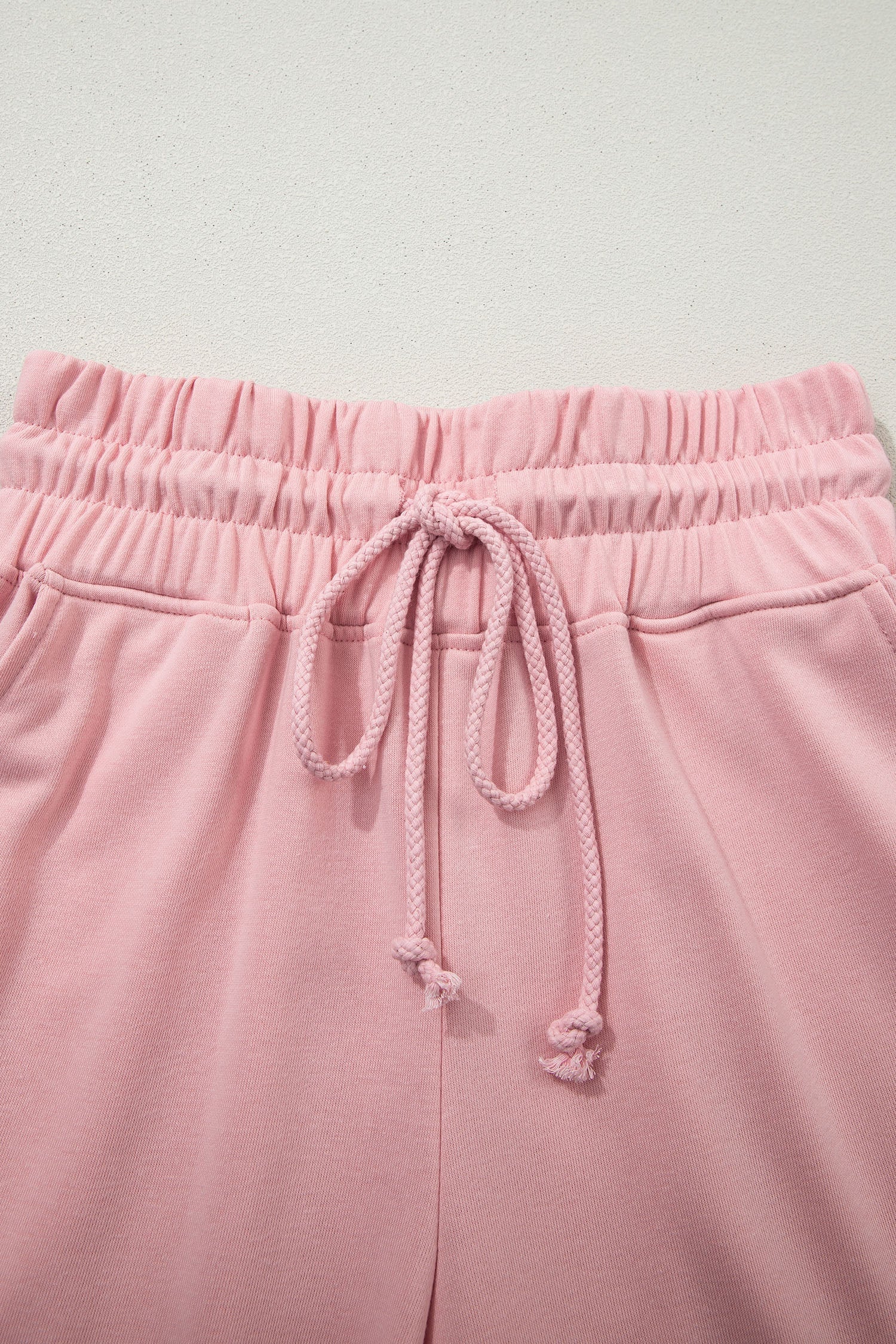 Light Pink Solid Color Loose Tee Drawstring Wide Leg Pants 2pcs Outfit