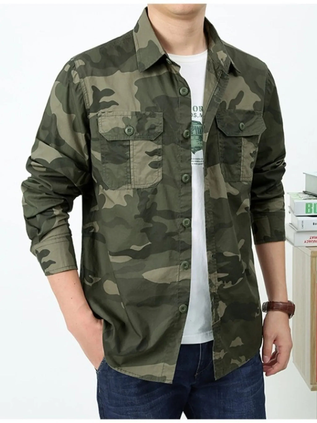 Men's Plus Size Camouflage Print Long Sleeve Shirt
