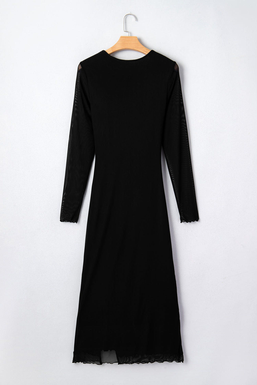 Solid Mesh Knotted Waist Side Slit Midi Dress