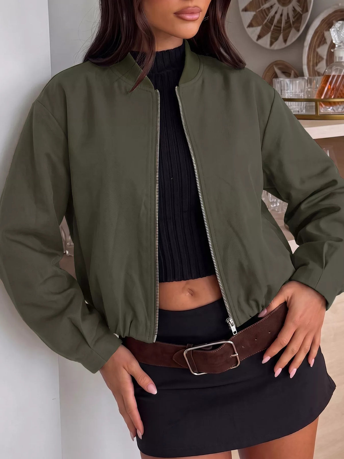 Zip-Up Dropped Shoulder Jacket