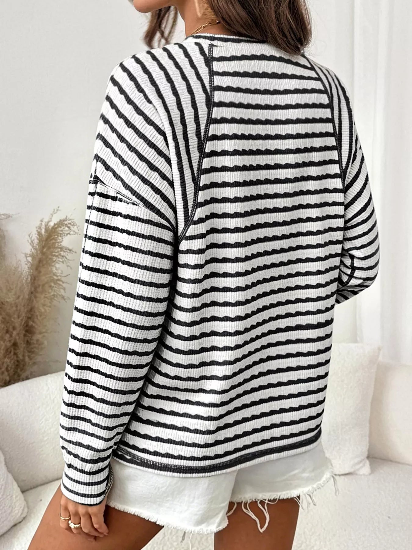 Casual Striped Raglan Sleeve Long-Sleeve T-Shirt