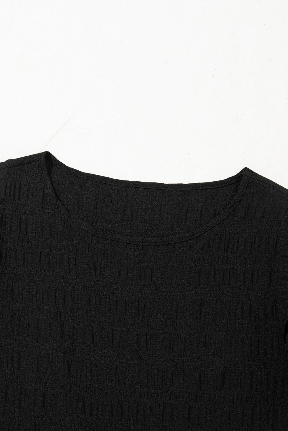 Solid Textured Ruffled Sleeve Round Neck Top