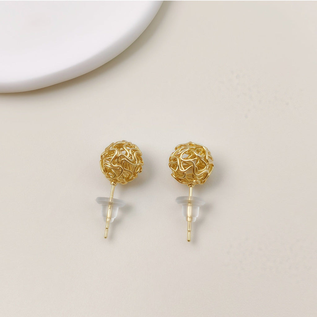 Womens Simple Gold Tone Love Knot Woven Ball Stud Earrings,Costume Earrings For Daily Party Gift Wear