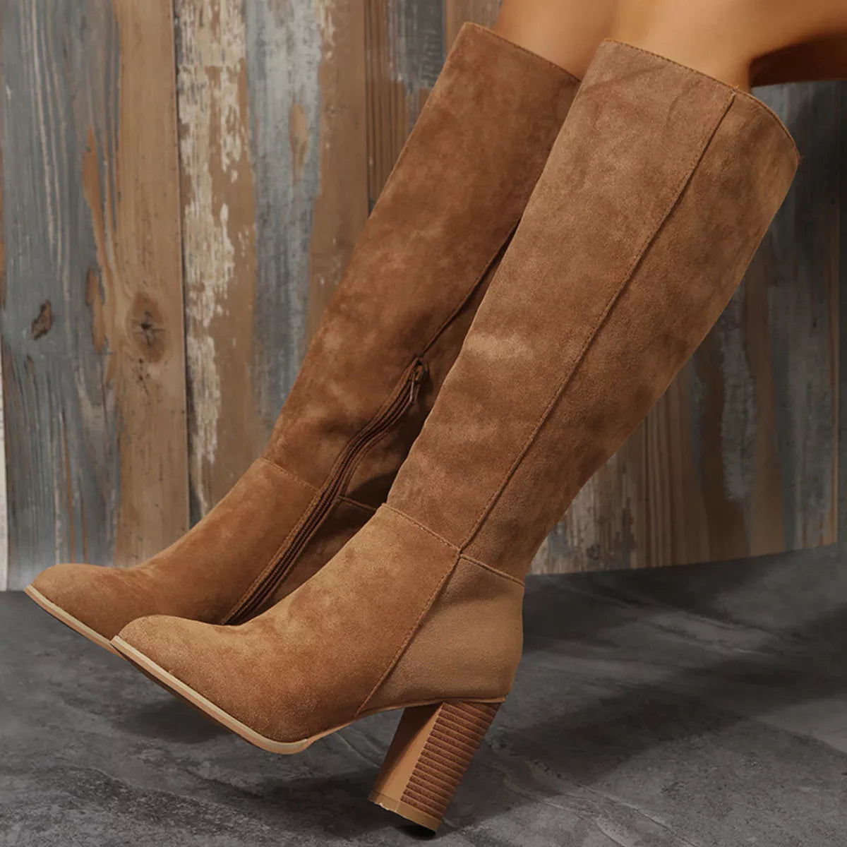 Point Toe Block Heels Boots
