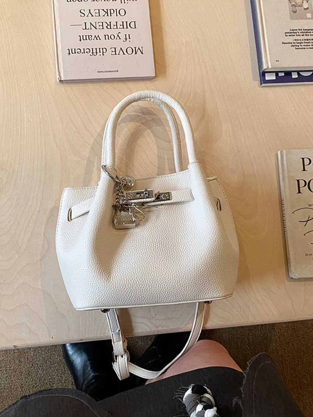 Leather Crossbody Bag with Lock Detail
