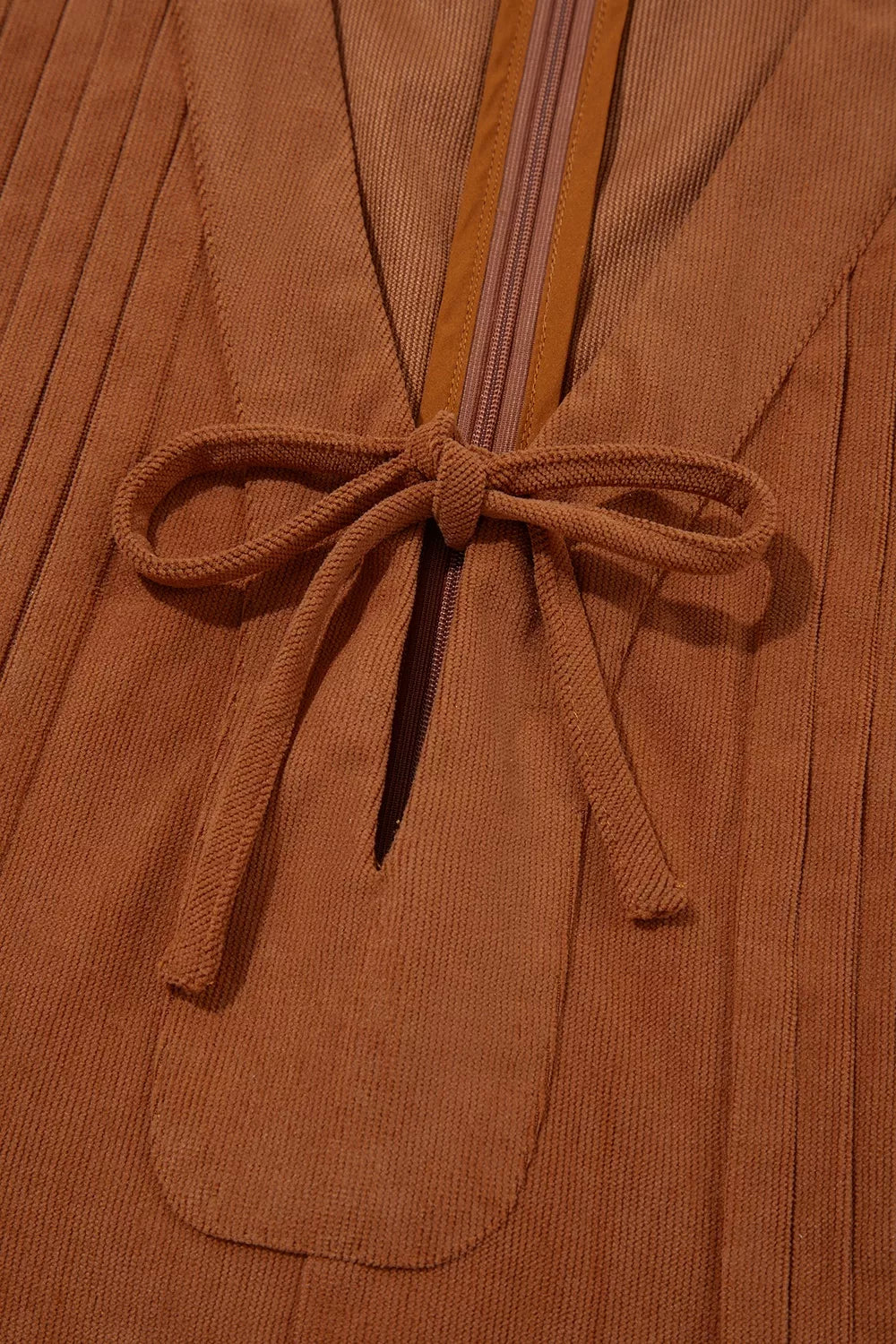 Solid Color Tie V Neck Sleeveless Corduroy Romper