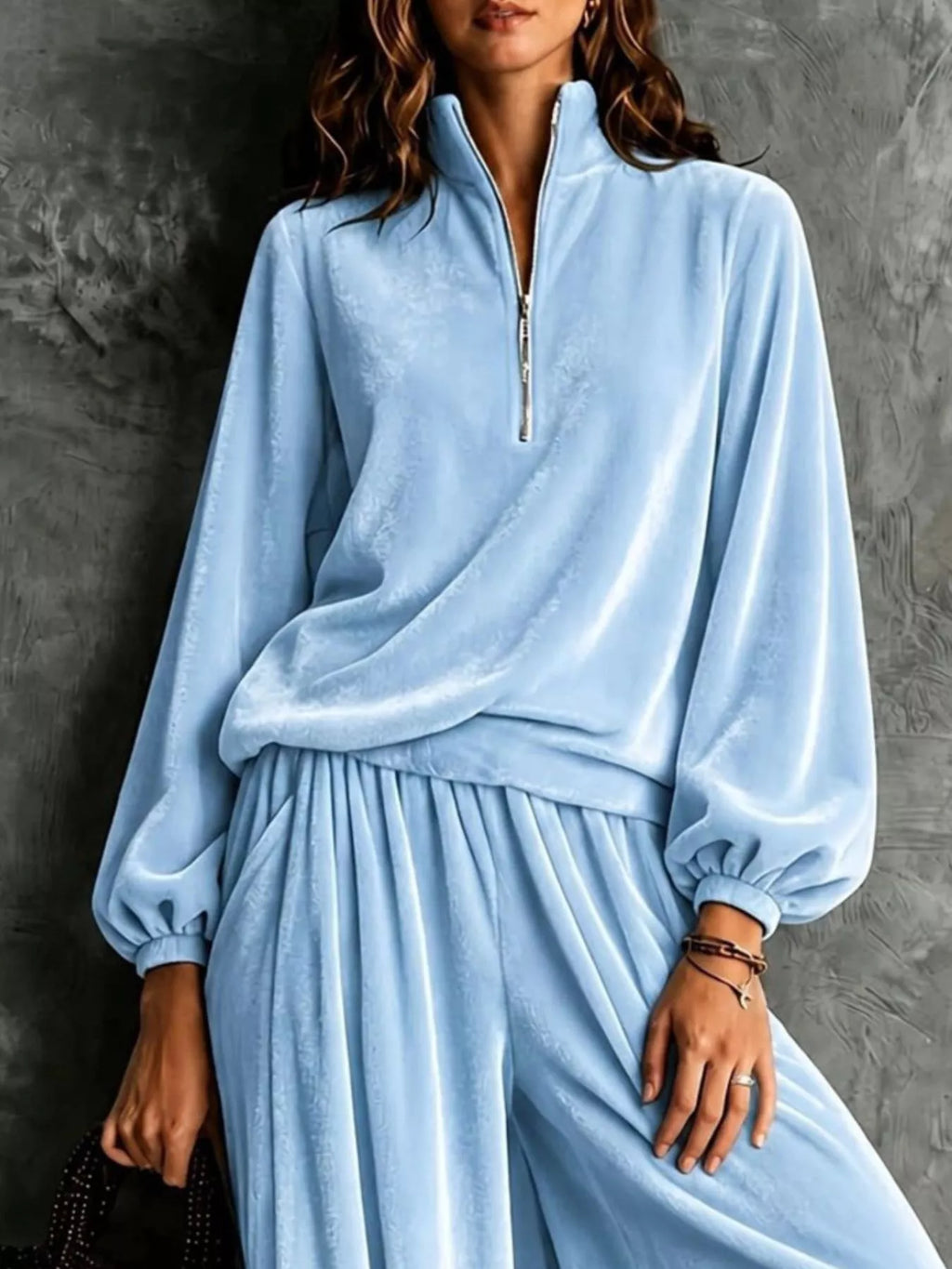 Quarter-Zip Sweatshirt and Wide-Leg Pants