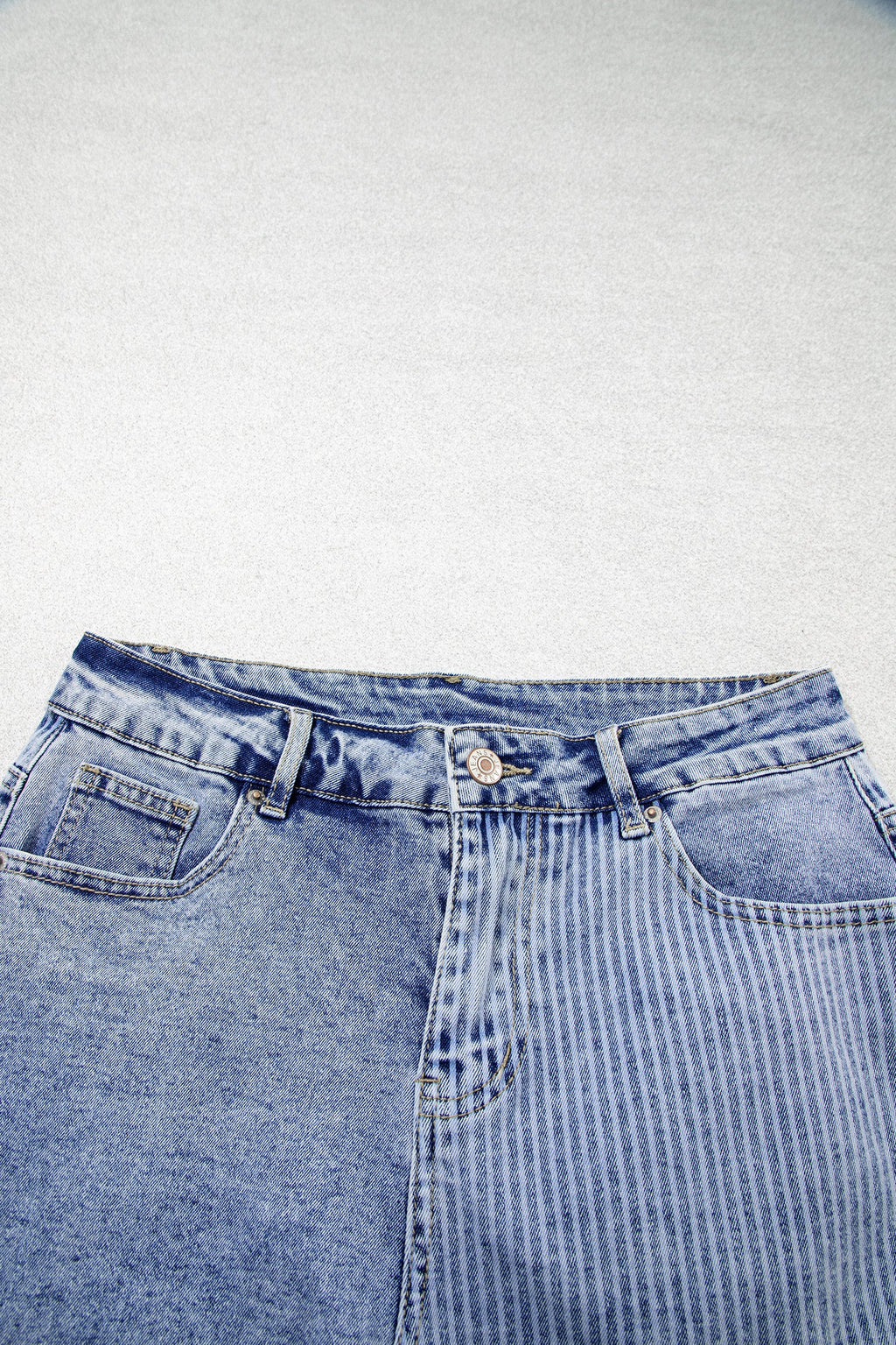 Sky Blue Striped Paisley Mixed Patchwork Raw Hem Denim Shorts