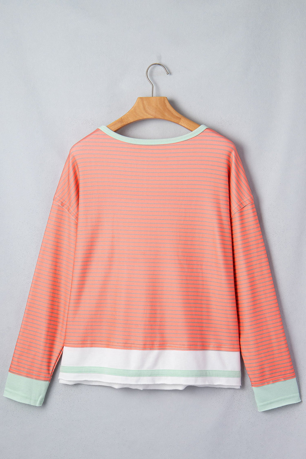 Orange Stripe Colorblock Detail Raw Seam Long Sleeve Top