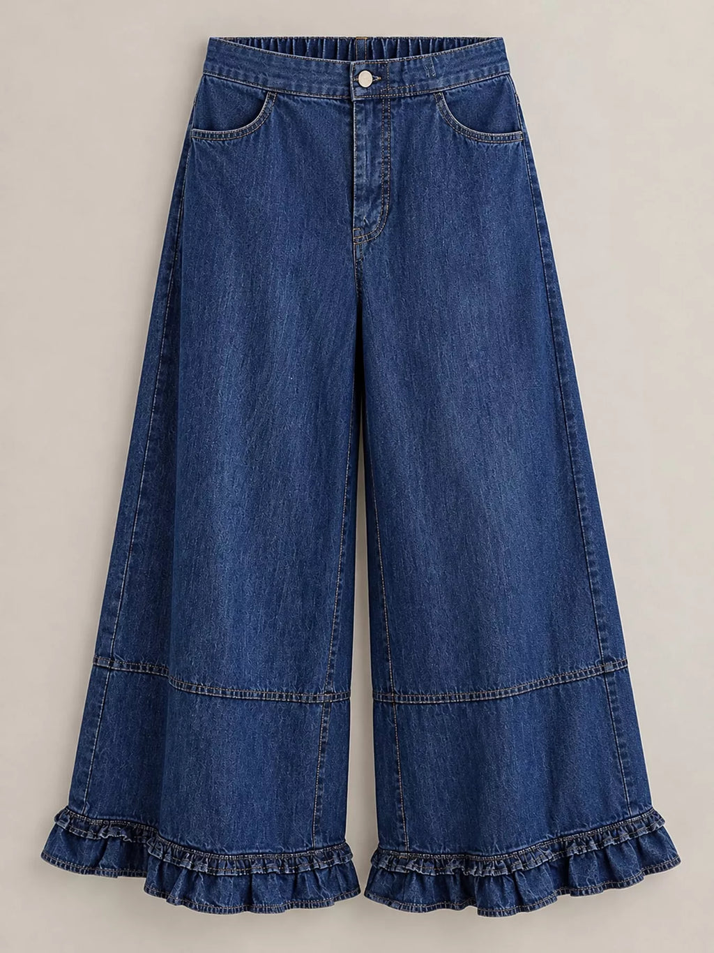 Wide-Leg Ruffle Hem Jeans
