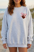 Light Grey Embroidered Football Bow Back Long Sleeve Sweatshirt