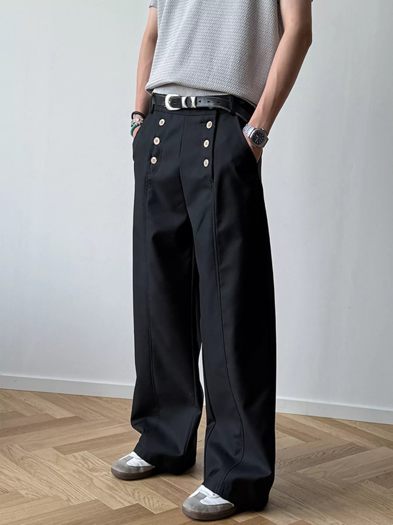 Men's  Button-Detailed Wide Leg Pants
