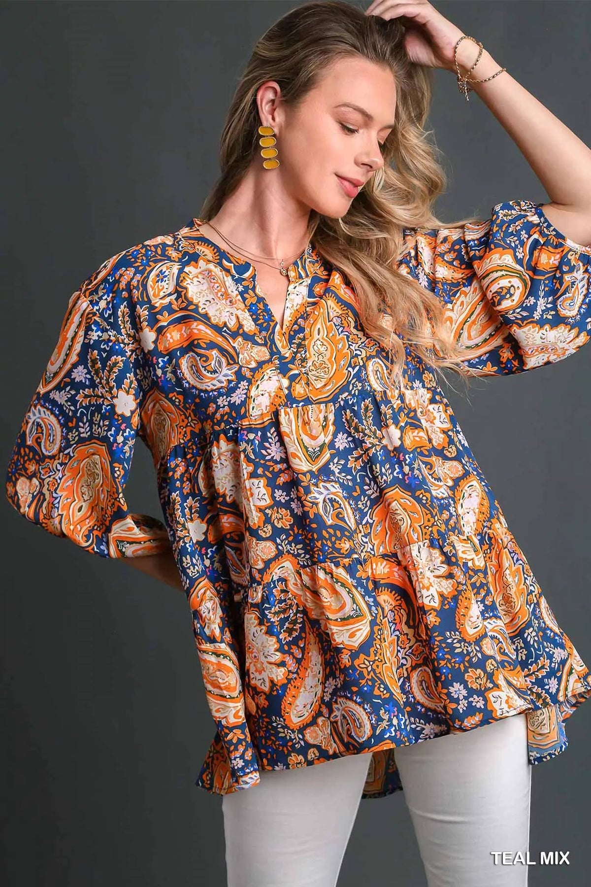 Paisley Boho Tunic Blouse with High-Low Hem