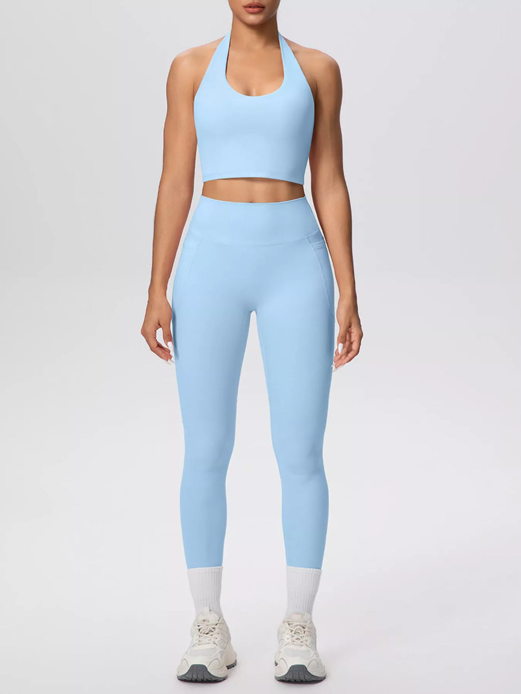 Halter Neck Crop Top and High-Waisted Leggings Active Set