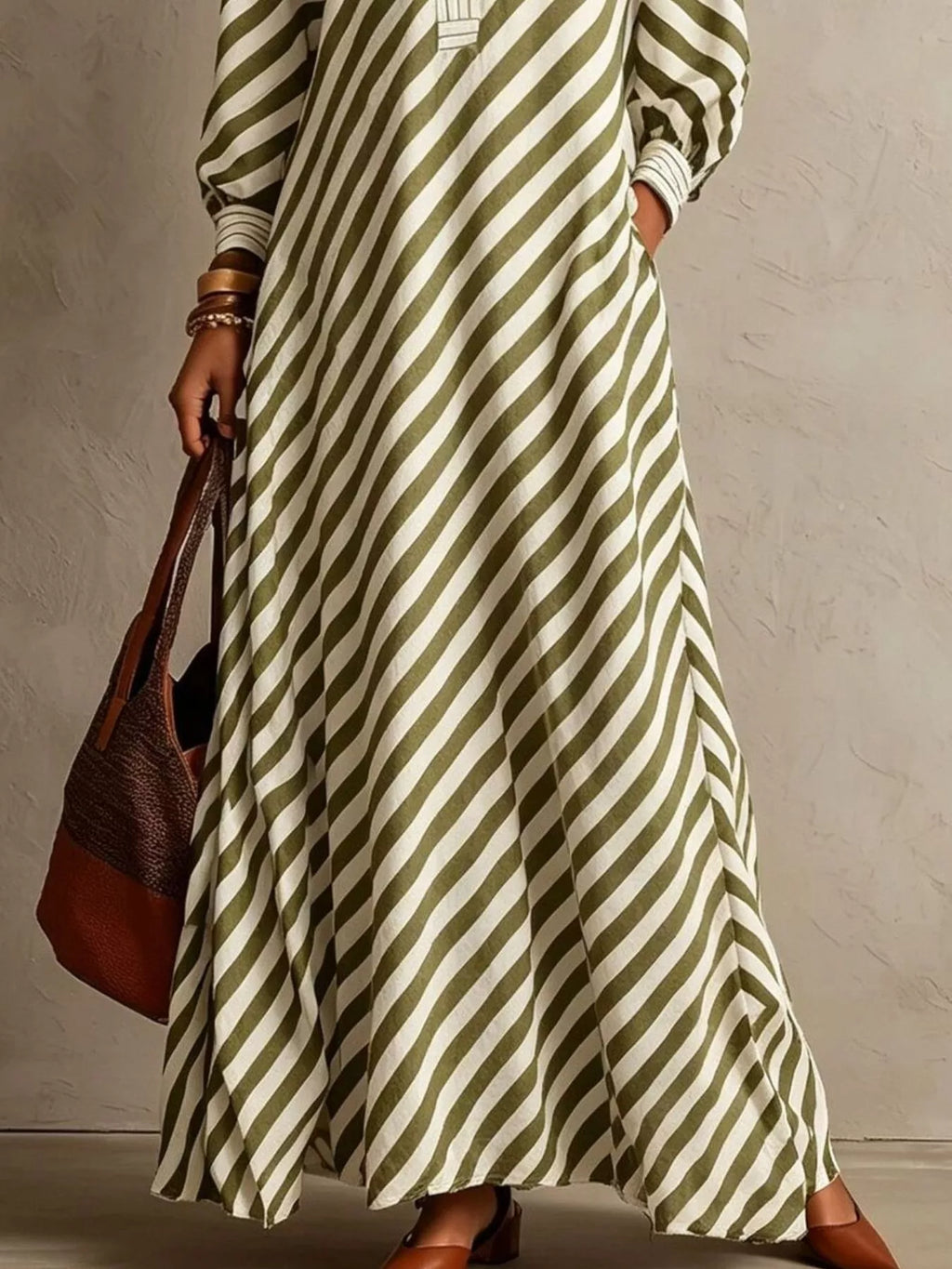 Striped Long Sleeves Maxi Dress