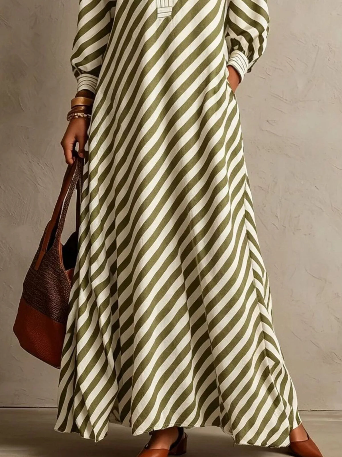 Striped Long Sleeves Maxi Dress