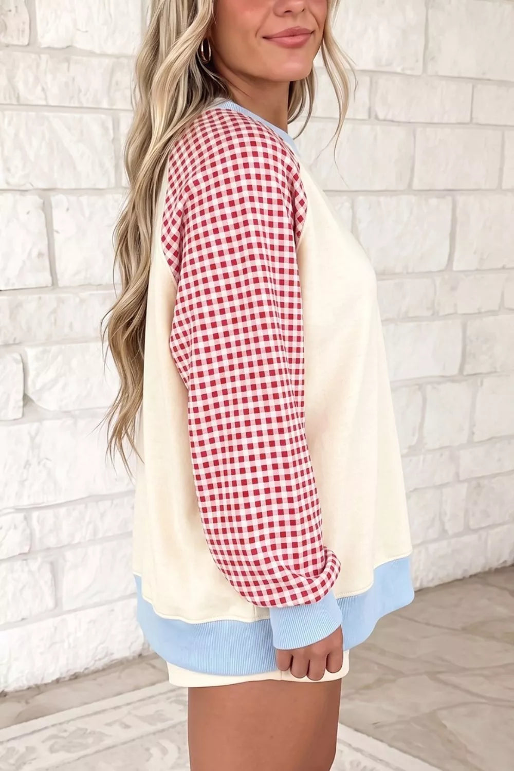 Plaid Raglan Sleeve Sweatshirt