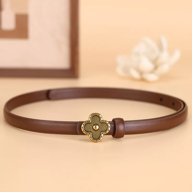 Clover Buckle Leather Belt