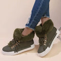 Fuzzy Trim Lace-Up Ankle Boots