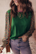 Floral Patchwork Puff Sleeve Sweater
