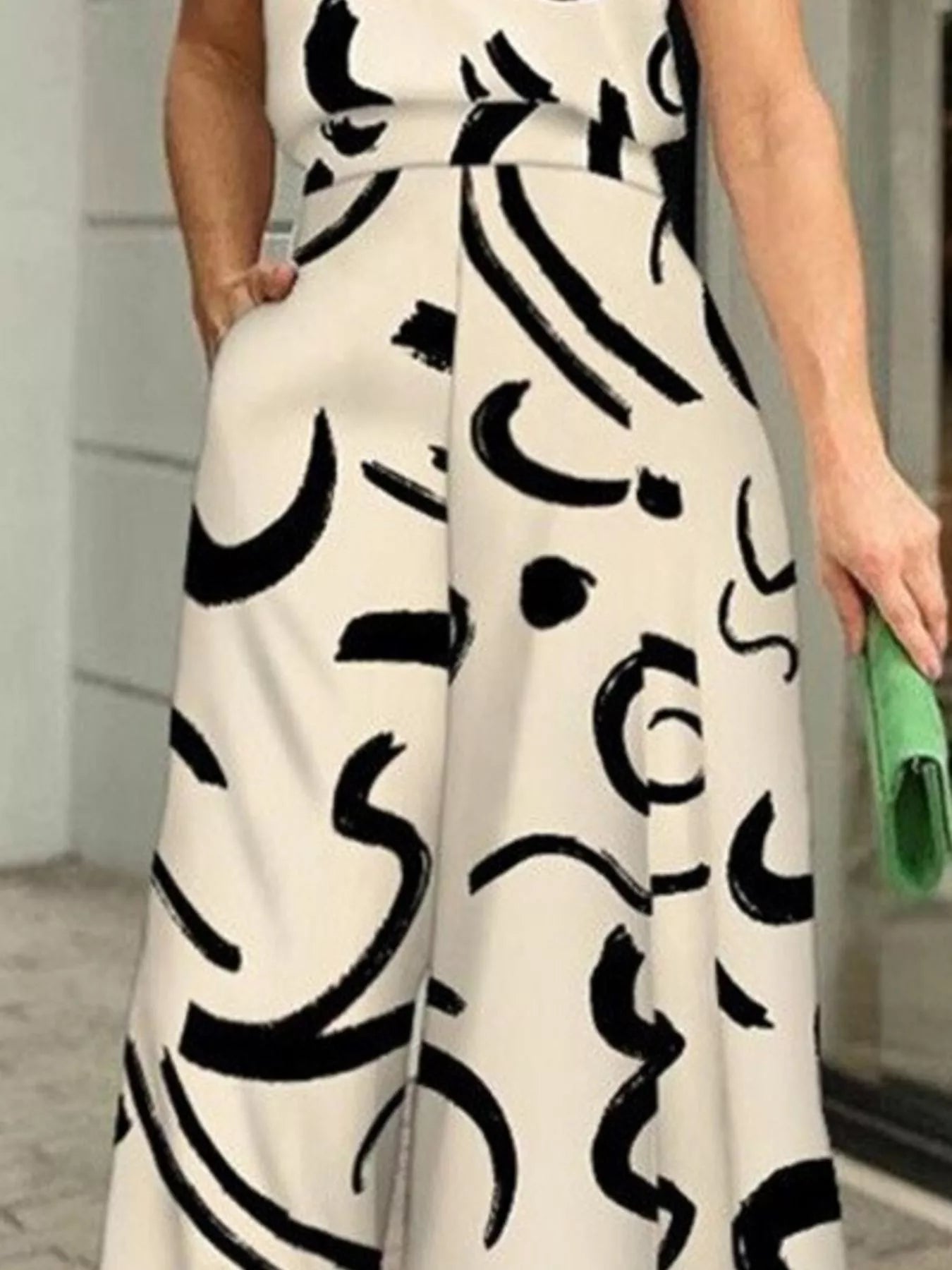 Halter Neck Abstract Print Wide Leg Jumpsuit