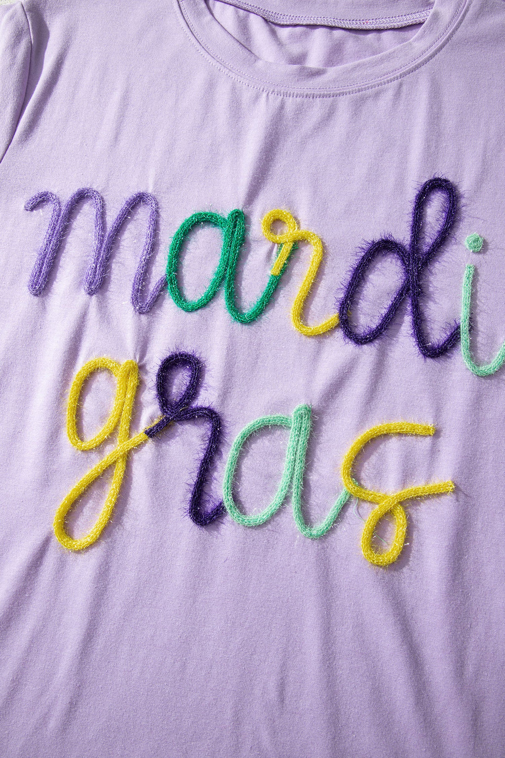 Lavendula Mardi Gras Tinsel Letter Graphic Loose T Shirt