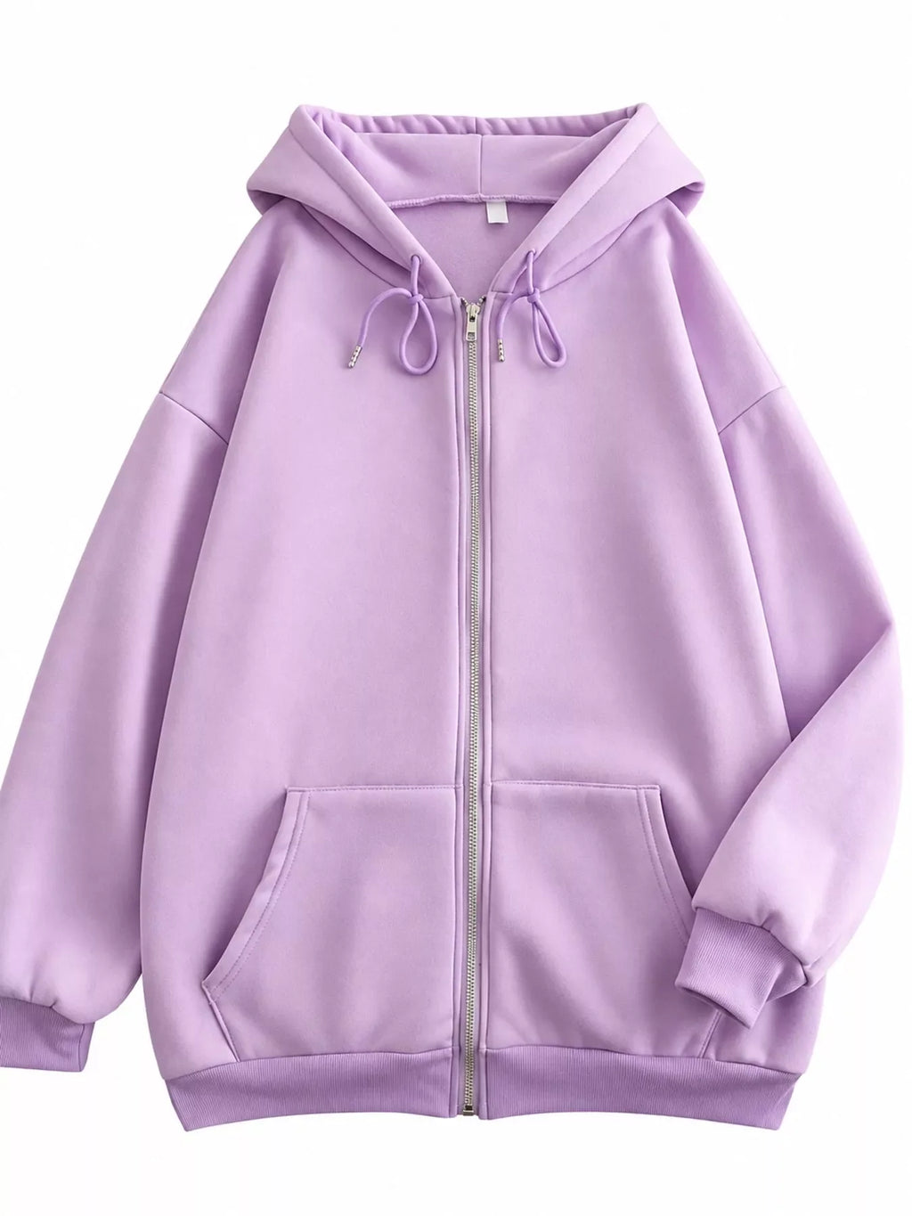 Full Size Oversized Solid Zip-Up Hoodie with Drawstring Plus Size