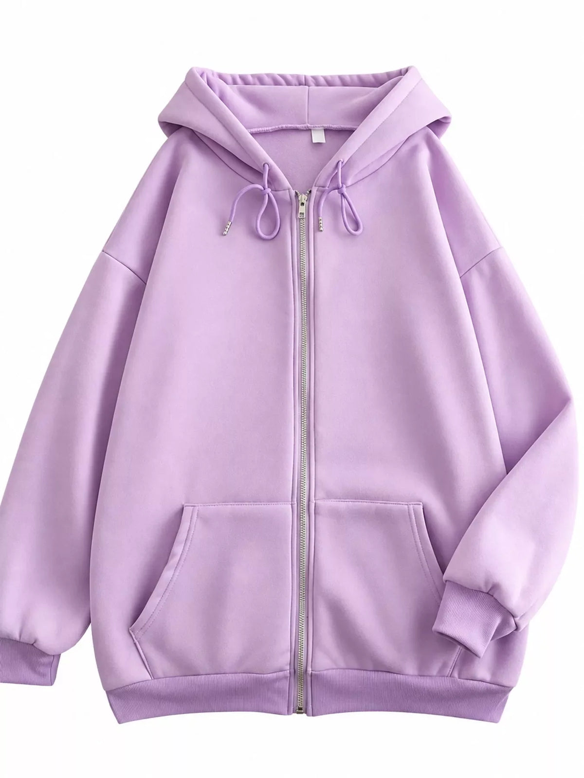 Full Size Oversized Solid Zip-Up Hoodie with Drawstring Plus Size