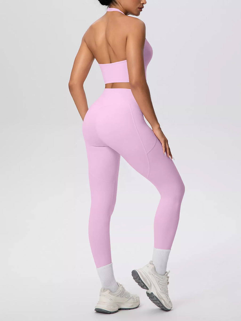 Halter Neck Crop Top and High-Waisted Leggings Active Set