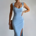 Slim Sleeveless Slit Dress With Back Tie Design