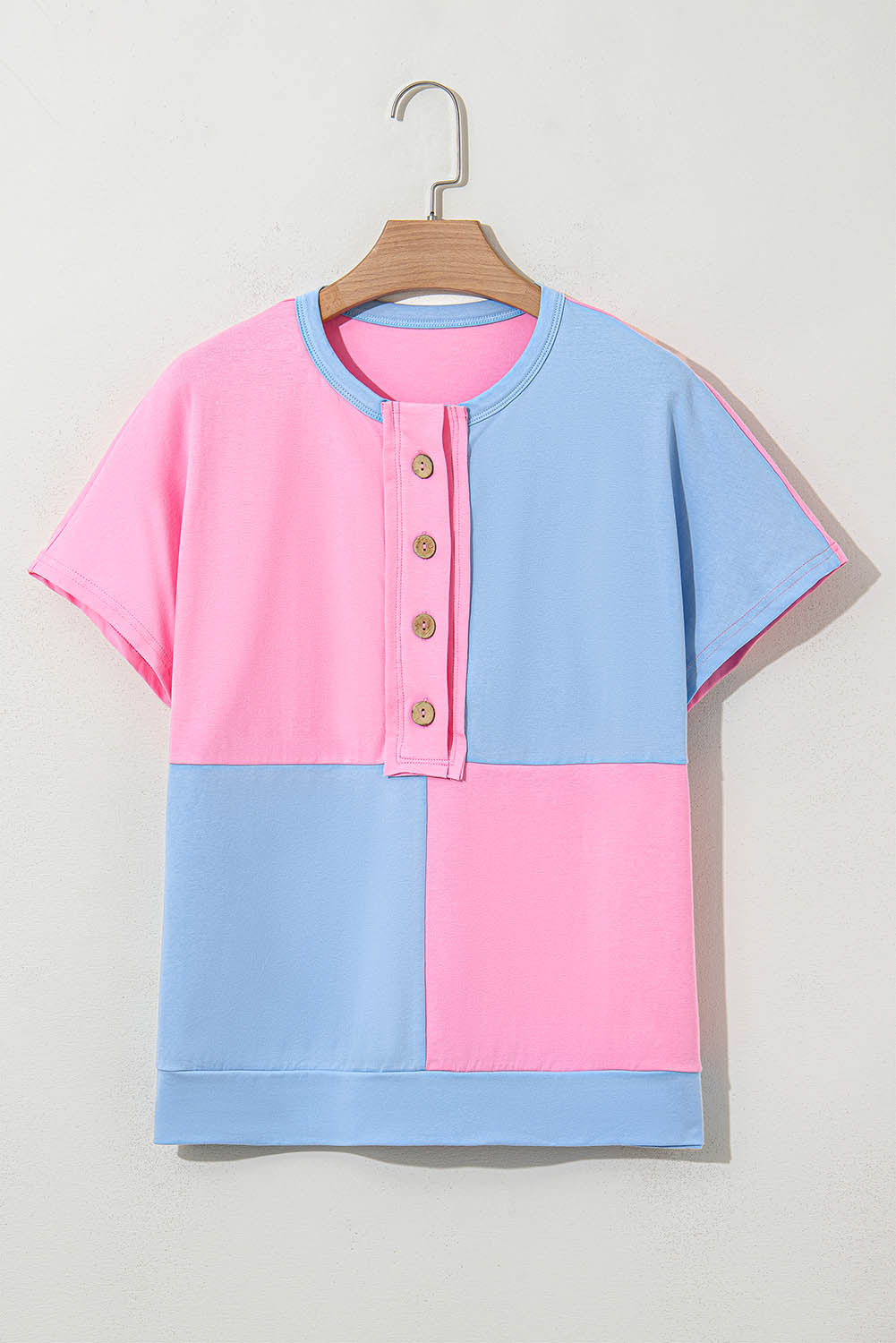 Colorblock Checker Half Button Henley T-Shirt