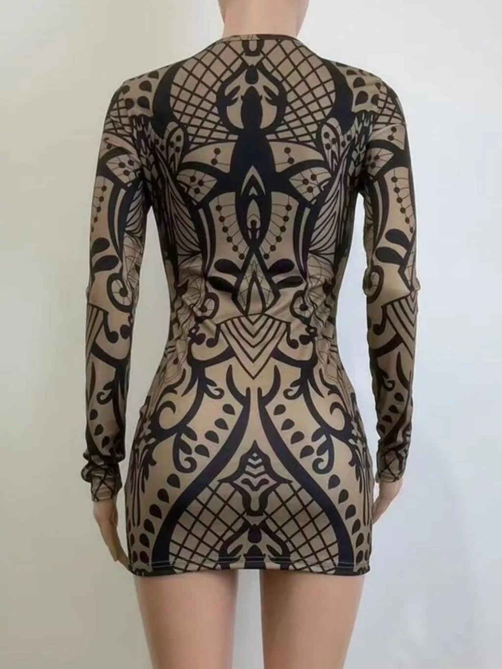 Abstract Print Long Sleeve Mini Dress