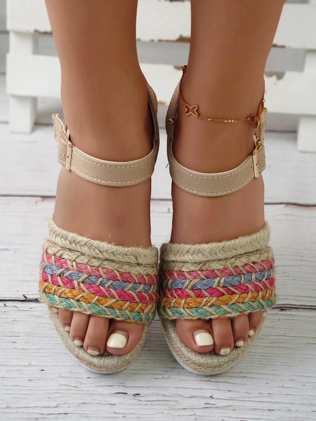 Braided Rainbow Platform Wedge Sandals