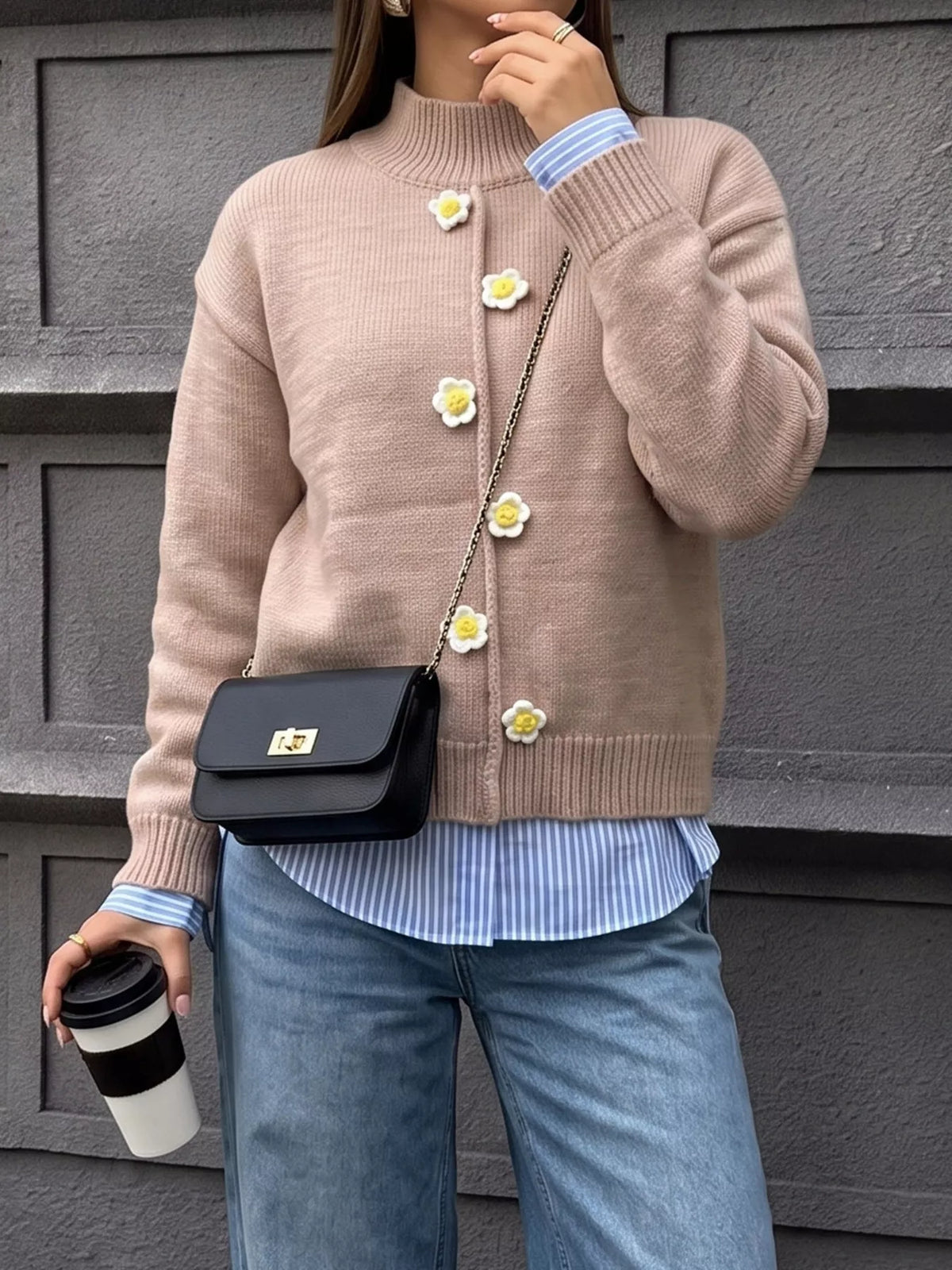 Floral Applique Turtleneck Sweater