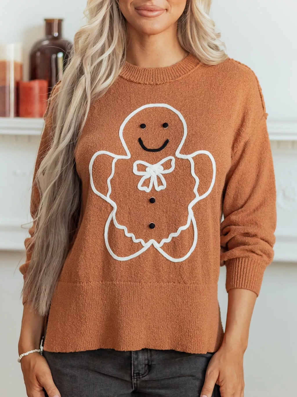 Oversized Drop Shoulder Round Neck Christmas Sweater