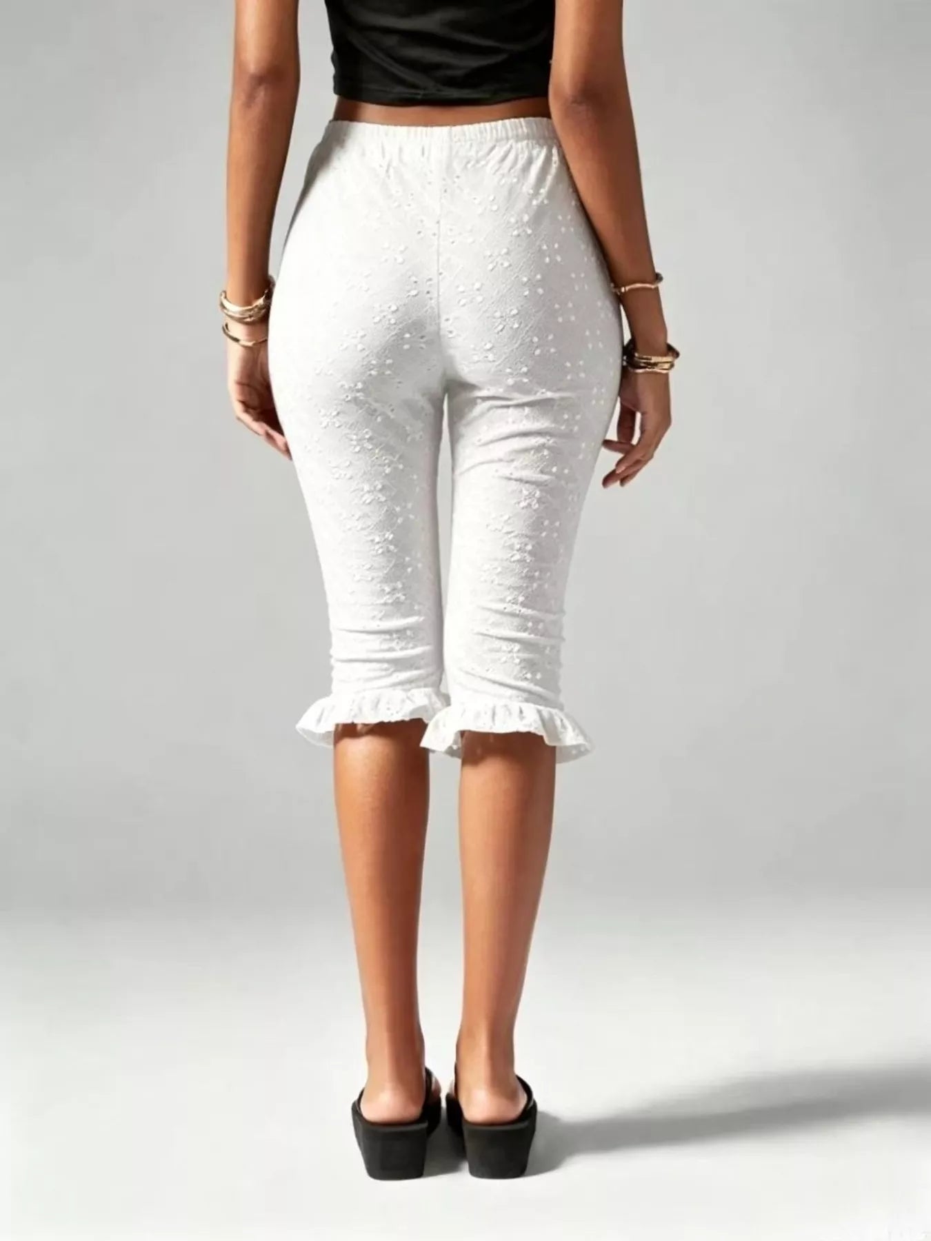 Eyelet Ruffled Hem Capris