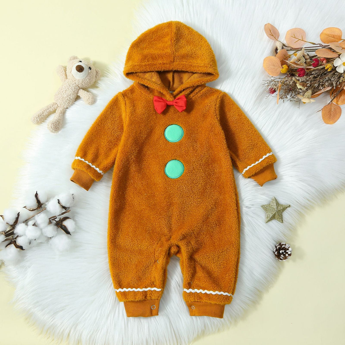 Children's Clothing Christmas Infant Fur Solid Color Hooded One-piece