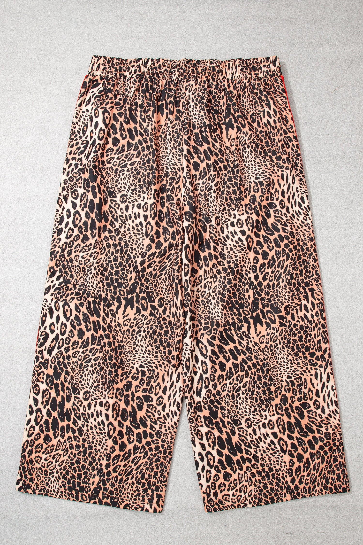 Khaki Leopard Print Colorblock Side Stripes Wide Leg Full Length Plus Size Pants