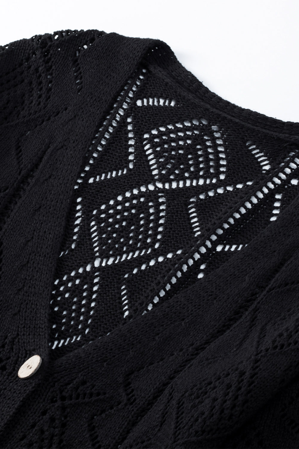 Solid Openwork Knit Button-Up Cardigan