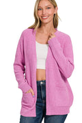 Melange Open-Front Sweater Cardigan with Pockets