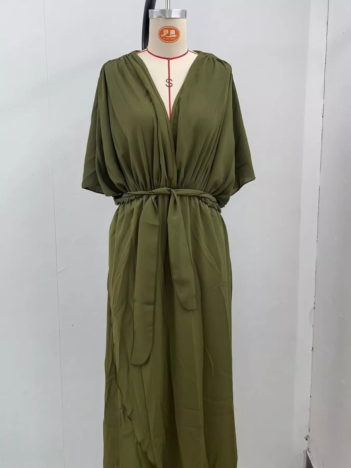 Full Size Chiffon Wrap Dress with Flutter Sleeves Plus Size