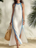 Full Size Slit Striped Sleeveless Maxi Dress Plus Size