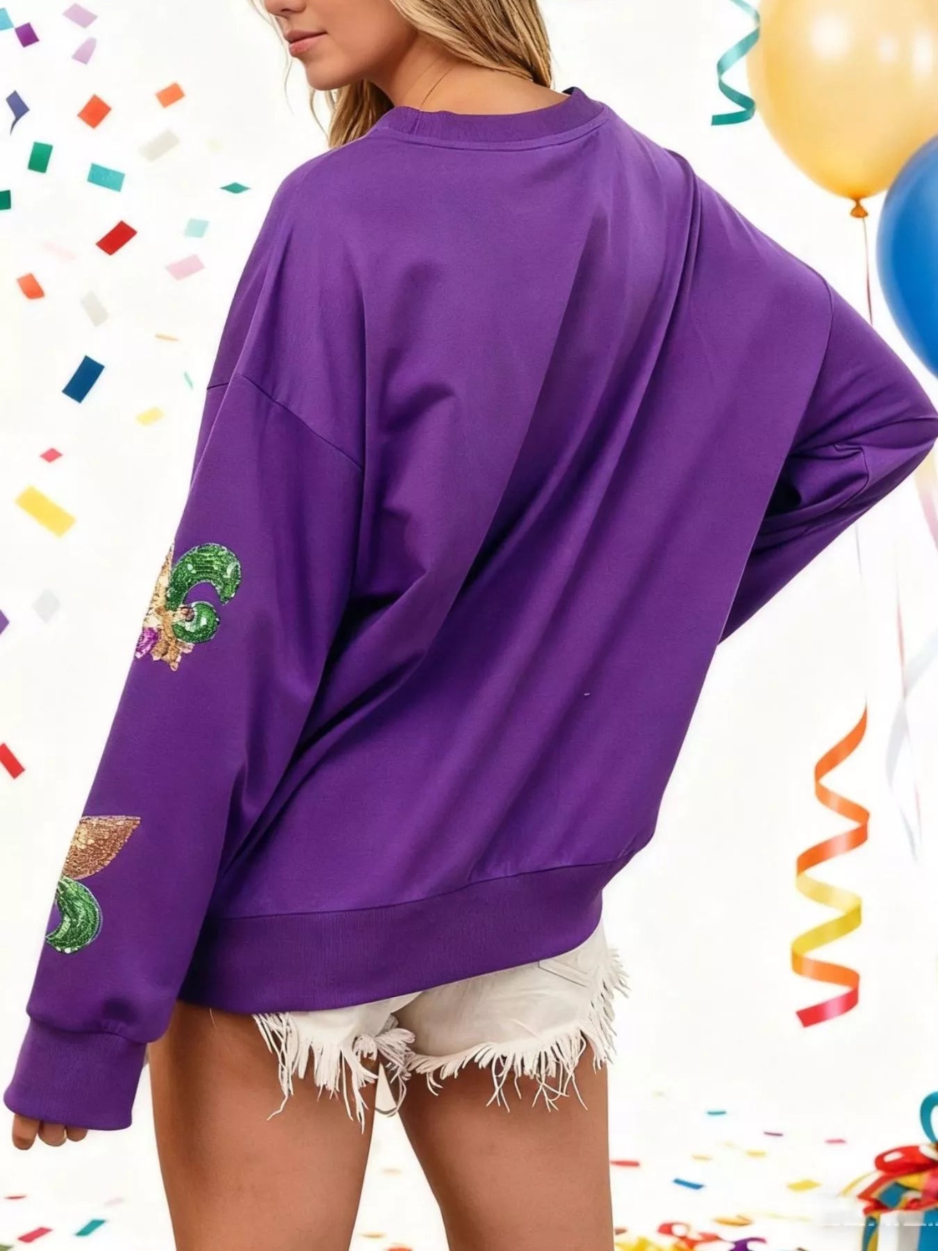 Mardi Gras Sequin Crew Neck Sweatshirt
