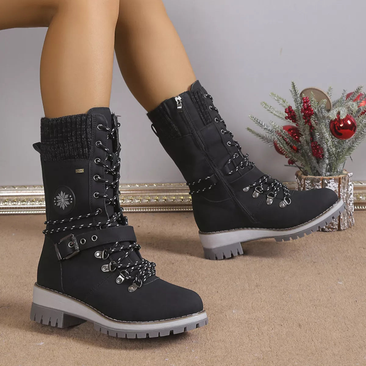 Lace Up Block Heel Boots